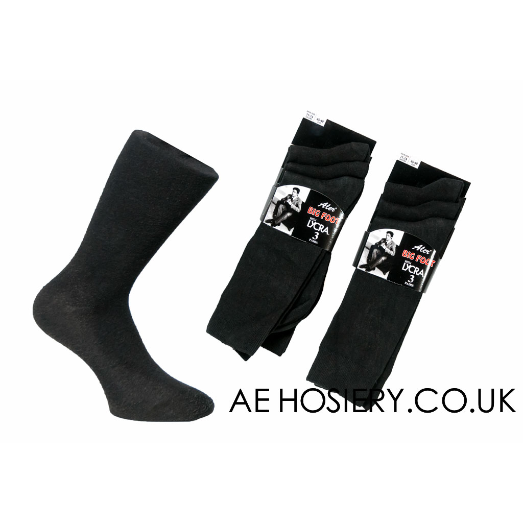 Mens Big Foot Cotton Lycra Socks 6 Pair Pack Size UK 11-14